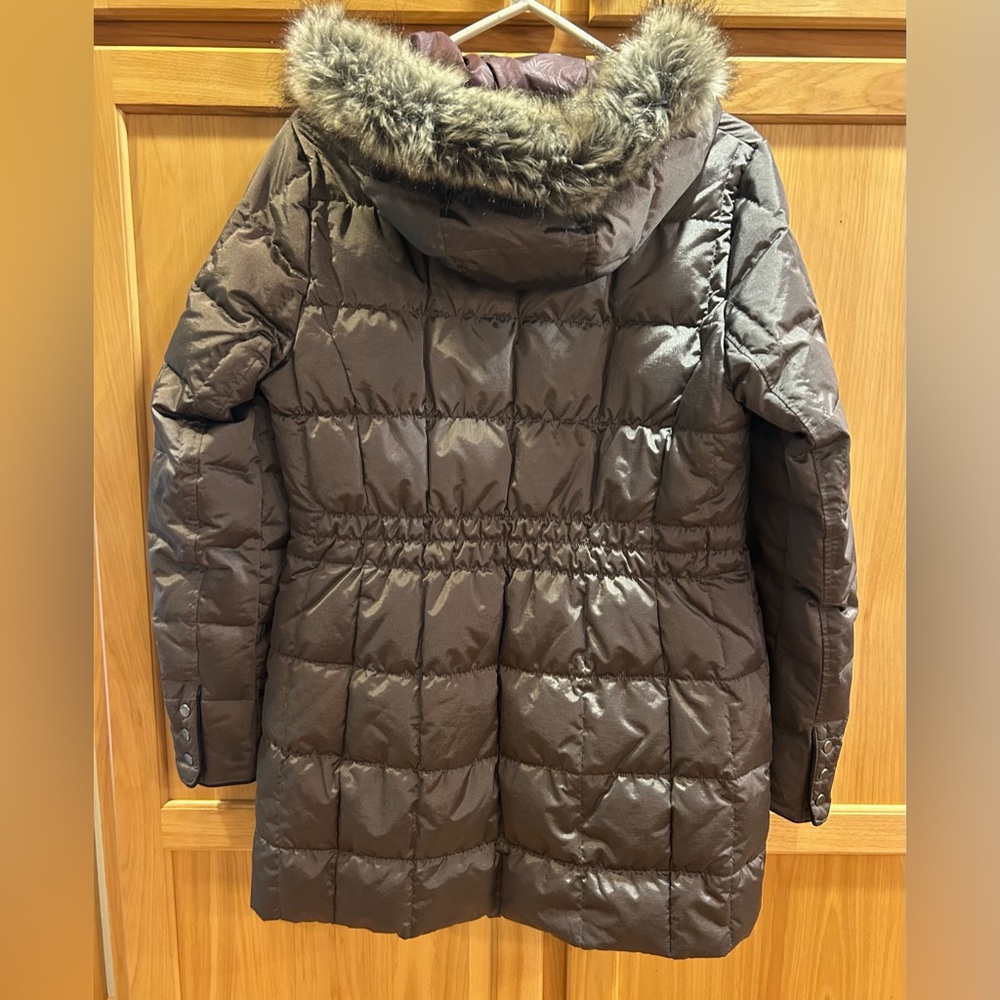 Eddie Bauer Brownish/Gray Puffer Jacket with Faux Fur Hood - Picture 3 of 12